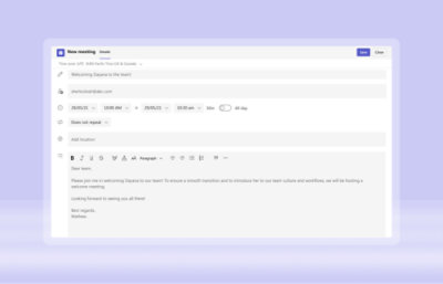 Imagem mostrando o layout do formulário de uma nova reunião com as seções de nome, email, assunto e mensagem
